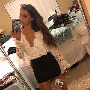 Tobi White and Tan Lace Crop Top